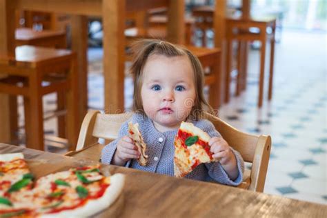 Little Kid Eating Pizza Appetizing Sweet Adorable Child Baby Girl