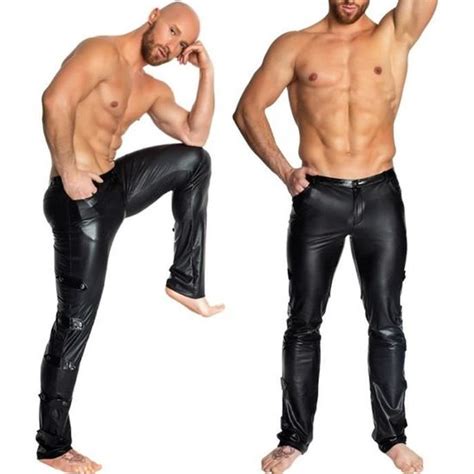 hommes sexy noir wetlook pvc stage wear fétiche faux en cuir crayon pantalon skinny leggings en