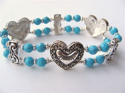 Faith Hope Love Inspirational Turquoise Silver Heart Bracelet