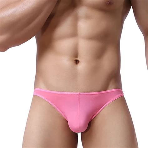 Men Sexy Ultrathin Low Rise Ice Silk Briefs Underwear Bulge Pouch Underpantsice Silk Briefs
