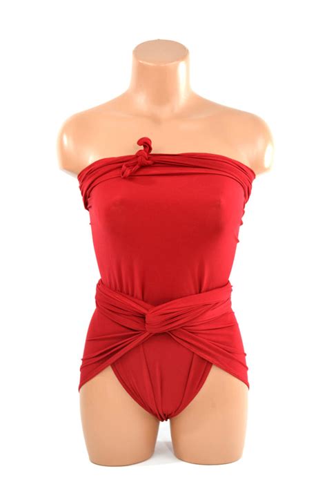 Medium Bathing Suit Classic True Red Wrap Around Swimsuit Modest Swimw Hisopal Art~swimwear