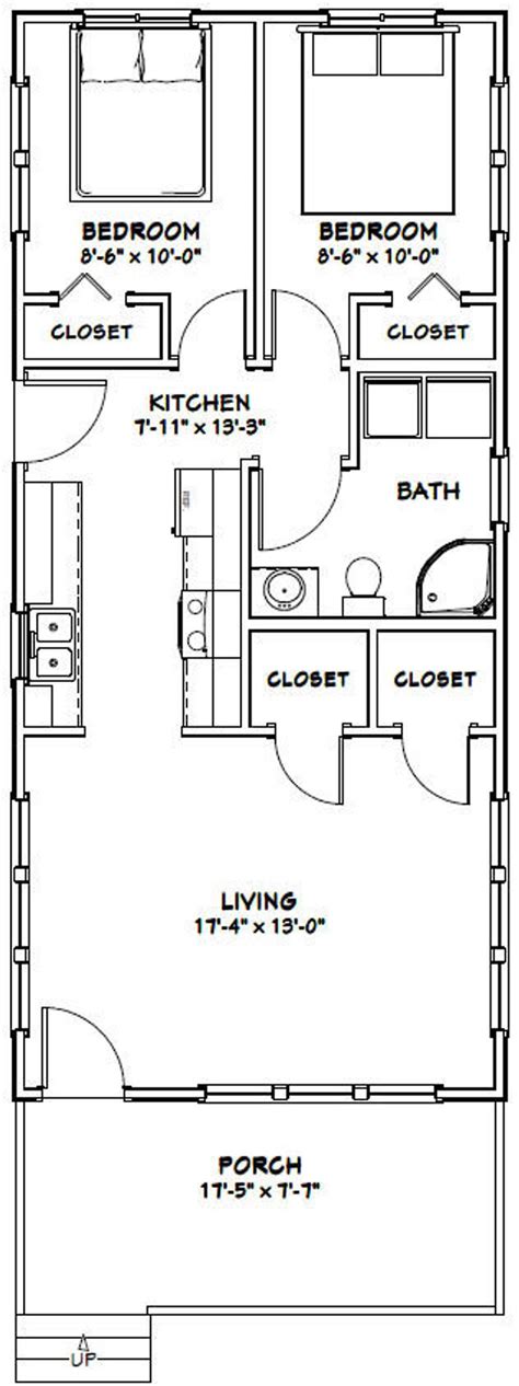 18x40 House 2 Bedroom 1 Bath 720 Sq Ft Pdf Floor Plan Etsy In 2020