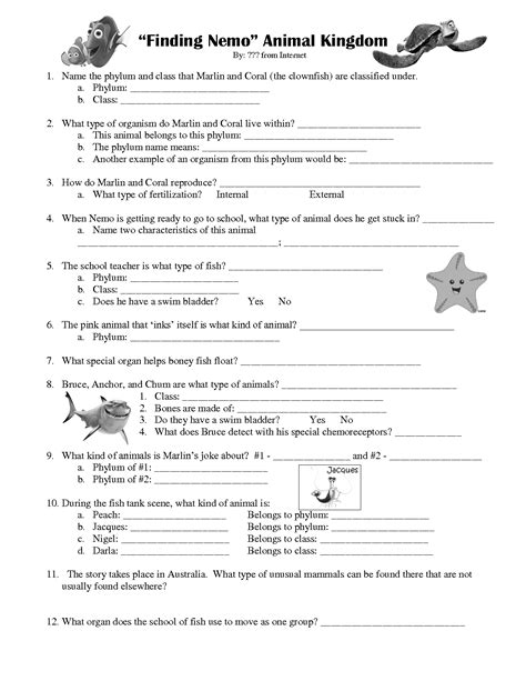 15 Best Images Of Finding Nemo Worksheets With Answer Key Finding