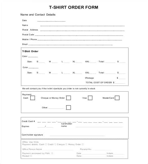 Tshirt Order Forms Find Word Templates