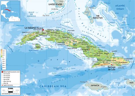 Large Size Physical Map Of Cuba Worldometer