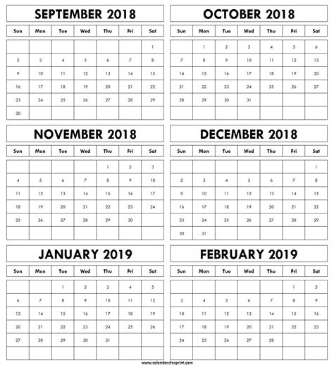 September October November December 2018 January February 2019 Calendar