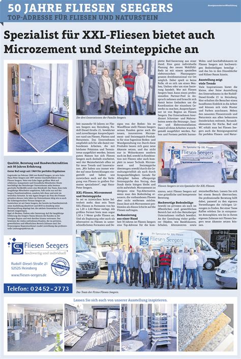 In heinsberg gibt es momentan 8 fliesen angebote in 2 prospekten u.a. 50 Jahre Fliesen Seegers - Fliesen Seegers - Ihr Partner ...