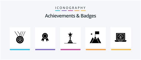Achievements And Badges Glyph 5 Icon Pack Including Laptop Trophy