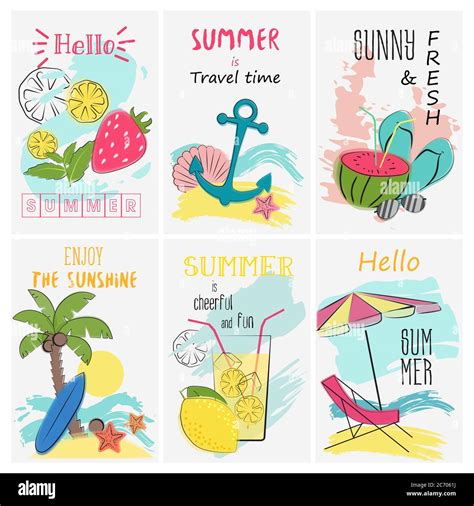 Summer Holidays Vacation Poster Set Greeting And Invitation Lettering