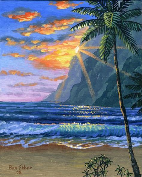 Paintings Of Hawaii Hawaiian Beach Sunset Moonlight Waterfalls Maui
