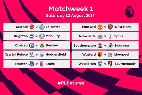 the fixtures for the 2017 18 premier league season has been released english premier league