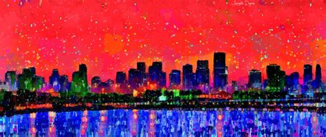 Miami Skyline 10 Pa Painting By Leonardo Digenio Fine Art America
