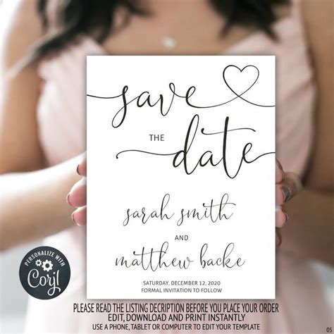 Minimalist Save The Date Template Modern Minimal Save The Etsy