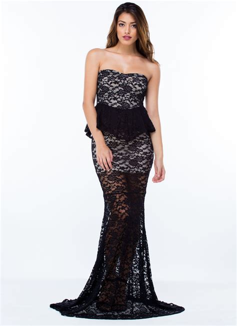 Roses Are Lace Strapless Peplum Maxi BLACK | Lace strapless, Strapless dress formal, Fashion