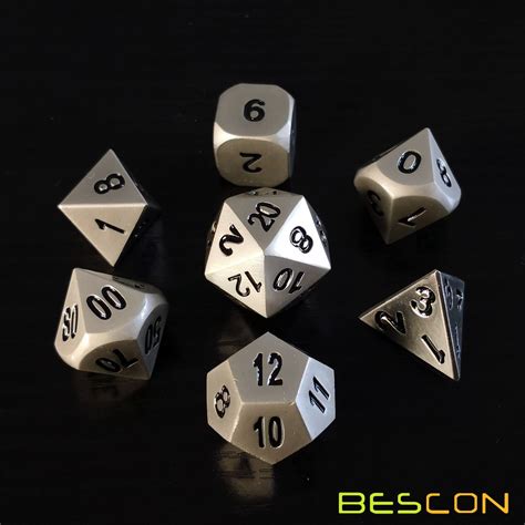 Bescon Heavy Duty Solid Metal Dice Set Nickle Finish