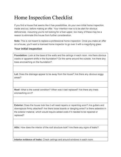 20 Printable Home Inspection Checklists Word Pdf Template Lab 23790