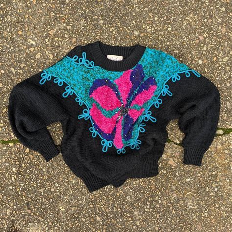 80s Vintage Beaded Sweater Oversized Loose Fit Baggy Acrylic Etsy Uk