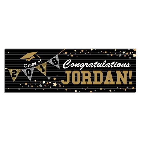Personalized Graduation 72l X 24w Party Banner Black And Gold
