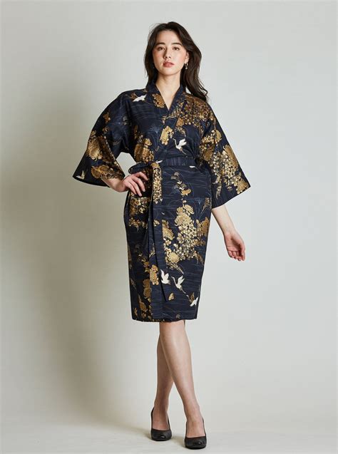 Japanese Crane Cotton Kimono Robe