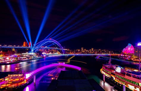 Ferry Light Trails And Sydney Harbour Bridge Vivid Australia
