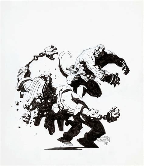 Hellboy Fights Demon Creature Mike Mignola Comic Art Mike Mignola Art