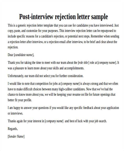 Sample Rejection Letter After Interview Thank You Classles Democracy