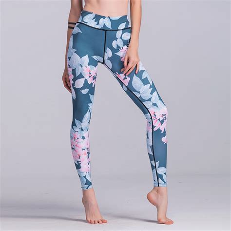 floral print fitness sport leggings slimming mid rise cut women s yoga pants comfy high elastic