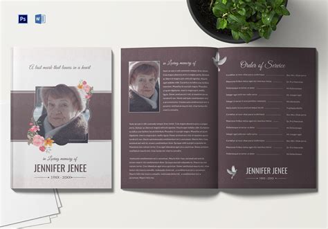 Floral Funeral Program Brochure Template In Adobe Photoshop Microsoft Word