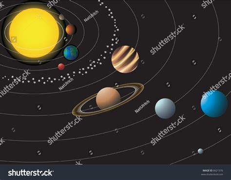 Solar System With Nine Planets Vector Illustration