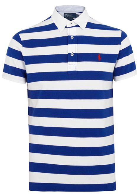 Polo Ralph Lauren Blue And White Striped Piqué Cotton Polo Shirt For