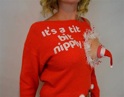 Sexy Ugly Christmas Sweater Its A Tit Bit Nipply Multi Size Off
