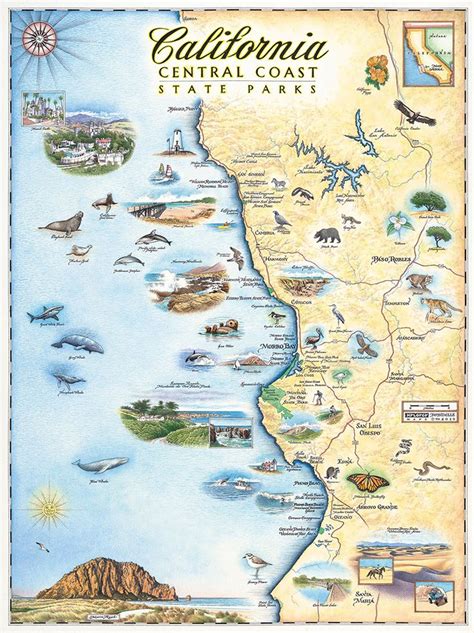 California Central Coast State Parks California Map Map Wall Art