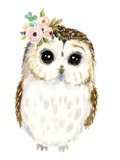Watercolor Baby Owl Owlet Painting Woodland Nursery Animal Animal