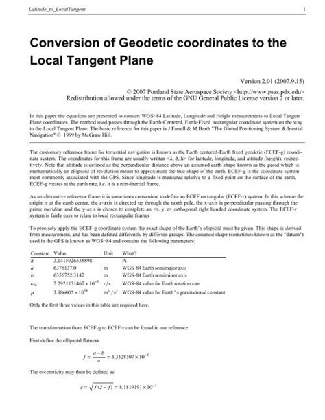 Conversion Of Geodetic Coordinates To The Local Tangent Plane