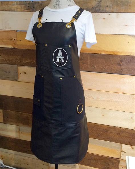 Sandr Handmade Leather Bartenders Apron Customized With Logo Patch And Accessory Ring Leather