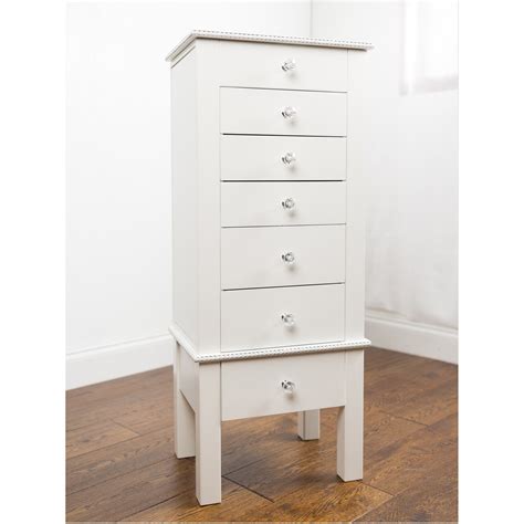 Crystal Standing Jewelry Armoire White