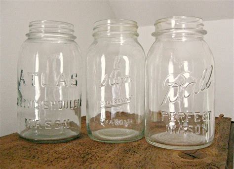 Mason Jars Set Of 3 Vintage Clear Mason Jars By Riverhousedesigns