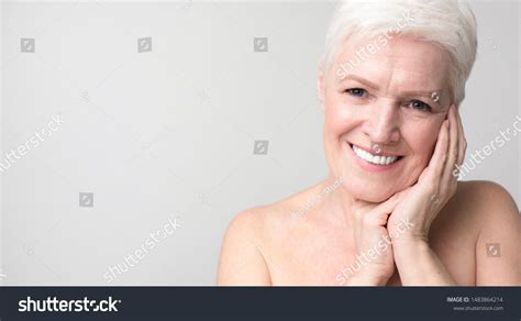 Natural Beauty Portrait Charming Nude Senior Stock Photo