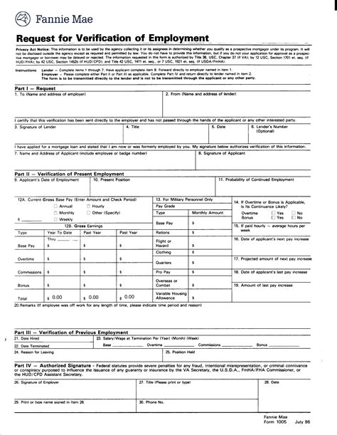 Kostenloses Employment Verification Request Form Template