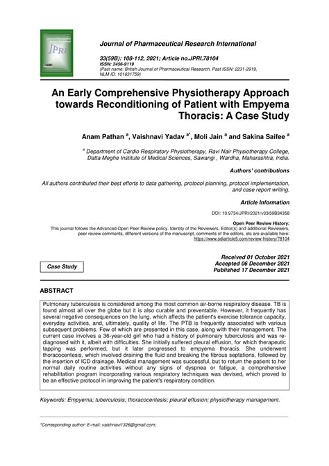 Pdf An Early Comprehensive Physiotherapy Approach Towards