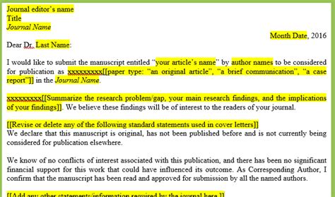 [please explain in your own words the significance and novelty of the work, the problem that is being addressed, and why the manuscript belongs in this journal. Cover Letter Manuscript Submission Example - Sample Cover ...