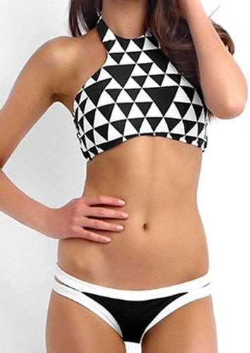 Sexy Women S Halter Geometric Print Bikini Set Black Sexy Women S