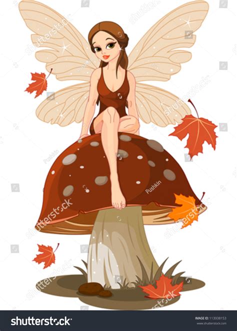 Autumn Fairy Sitting On Mushroom Stock Vector Illustration 113938153