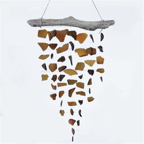 Sea Glass And Driftwood Mobile Brown Amber Driftwood Mobile Glass Wind Chimes Wind Chimes