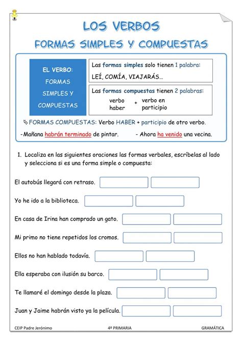 ficha interactiva de verbos para 4º puedes hacer los ejercicios online o descargar la ficha