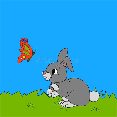 Hand Drawn Rabbit And Butterfly Stock Illustration Illustration Of