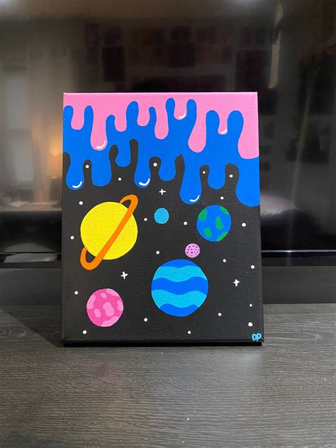 Trippy Space Acrylic Canvas Painting 8x10in Etsy