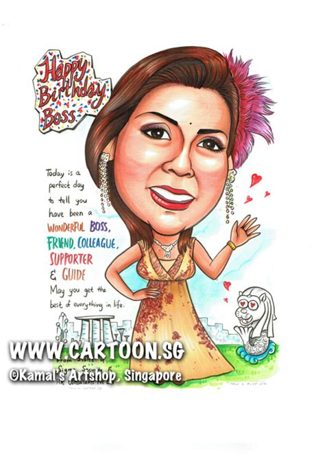 Happy birthday boss vector template design illustration. Birthday Caricature For Boss With Feathers In Her Hair And ...