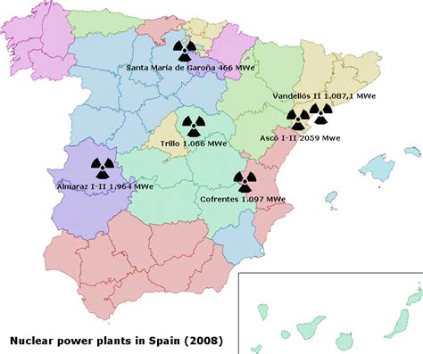 Da brasilien noch nicht bekannt ist (viele historiker gehen allerdings davon aus, dass portugiesische seefahrer das land längst entdeckt hatten). Landkarte Spanien (Karte Atomkraftwerke) : Weltkarte.com ...