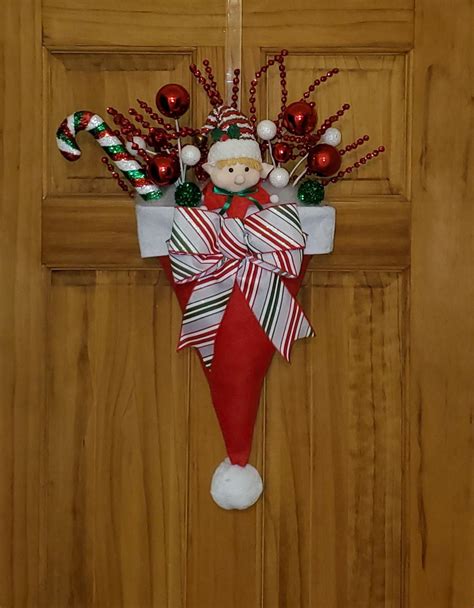 Christmas Holiday Upside Down Whimsical Elf Santa Hat Door Decor